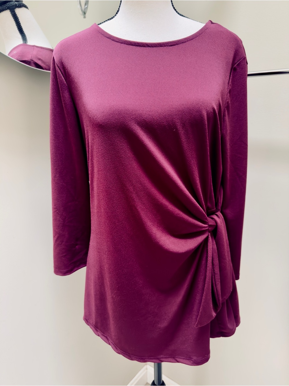 Women’s Twist-Side Long Sleeve Top - Wine, size Medium